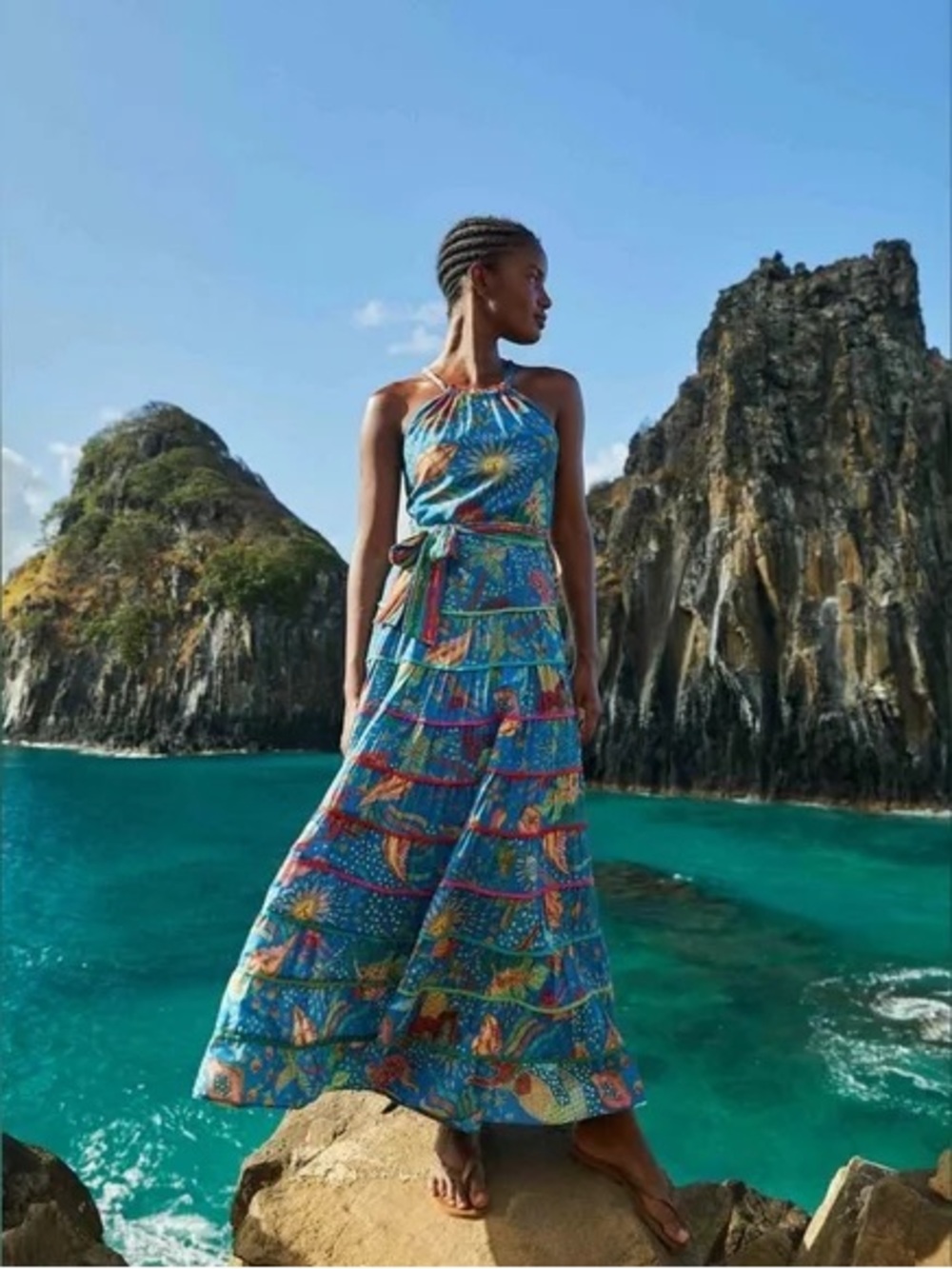 🌊🦄 Farm Rio Ocean Stories Maxi Dress EEUC Sz L.